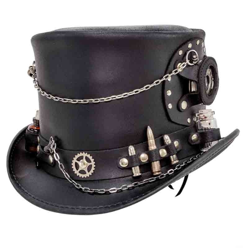Time Port Leather Steampunk Top Hat, Black up to 3XL – Steampunk Hatter Black Small
