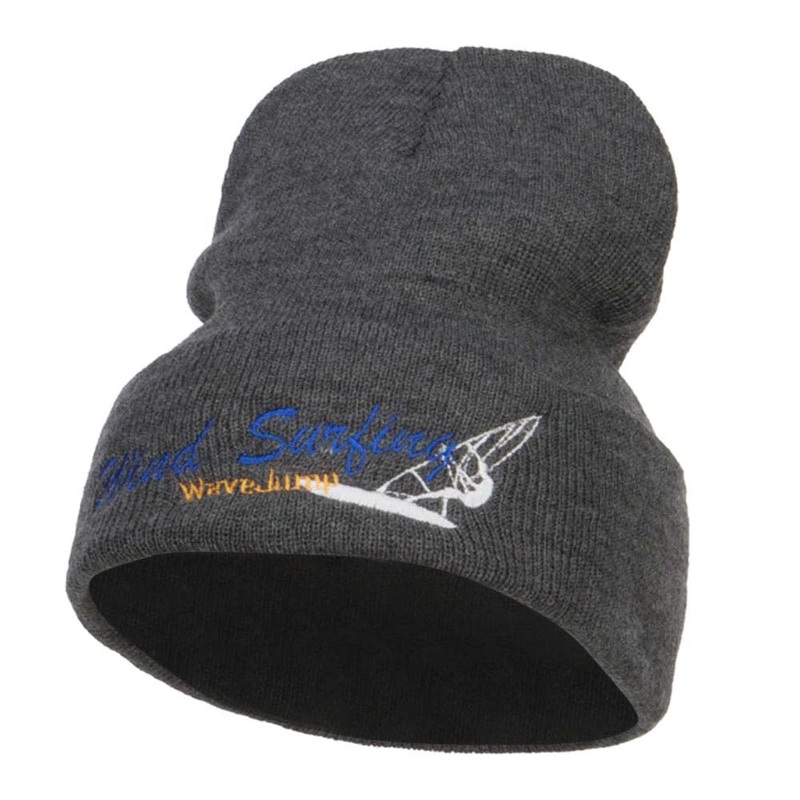 Wind Surfing Embroidered Long Beanie Dk Grey One Size