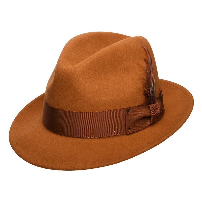 Bailey Hats Blixen Crushable Water Repellent Wool Felt Fedora Hat – Amber S