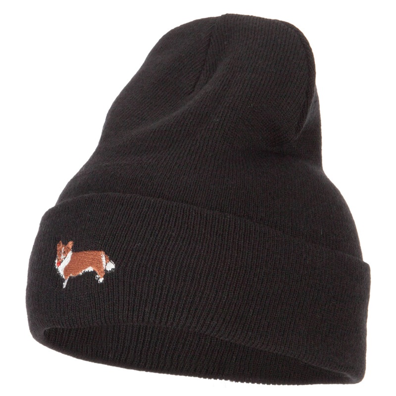Corgi Dog Embroidered Long Beanie Black One Size