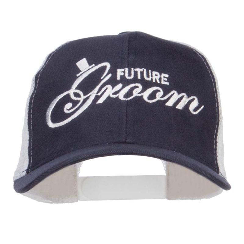 Future Groom Embroidered Cotton Trucker Cap Navy White One Size