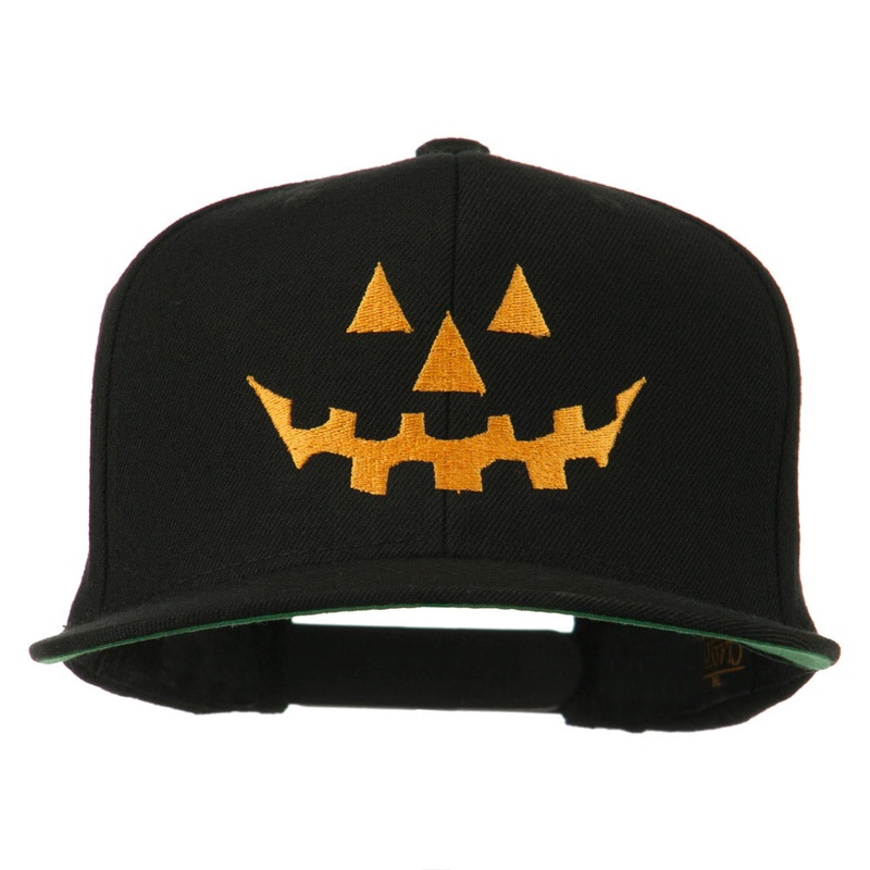 Halloween Pumpkin Face Embroidered Snapback Cap Black One Size