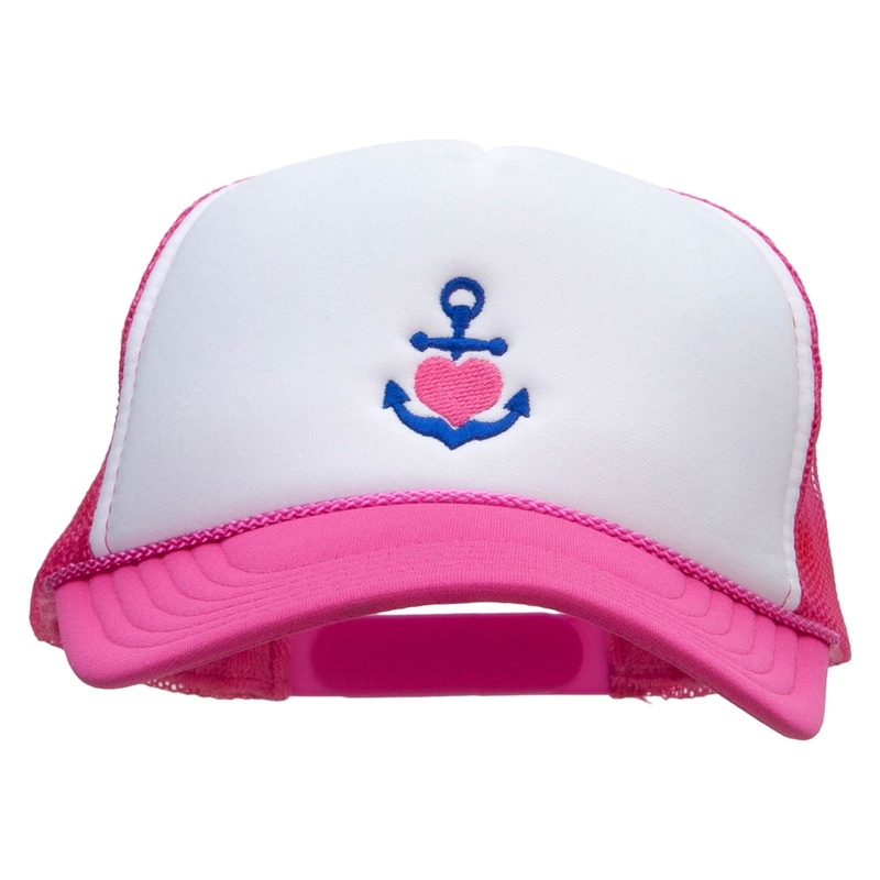 Heart Anchor Embroidered Summer Foam Mesh Trucker Cap White Magenta One Size