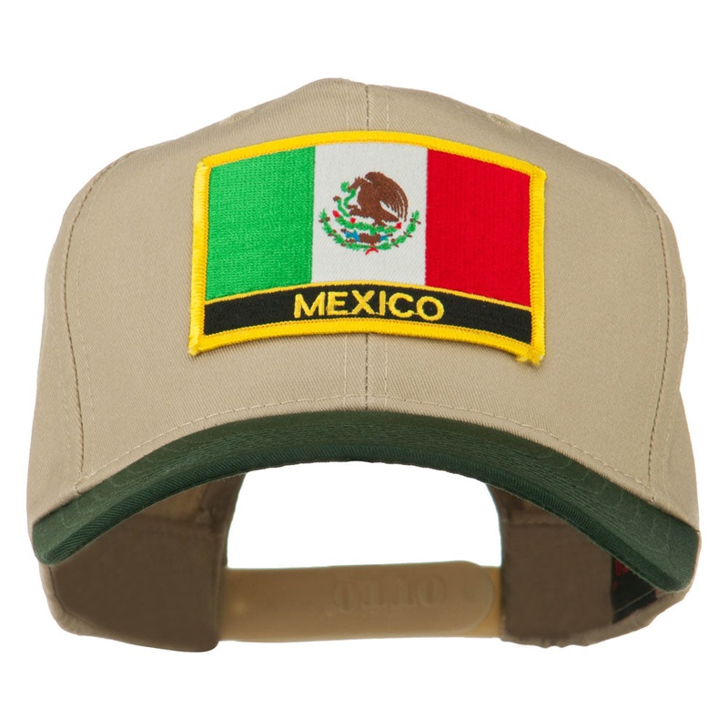 Mexico Flag Cotton Twill Pro Style Patched Cap Green Khaki One Size