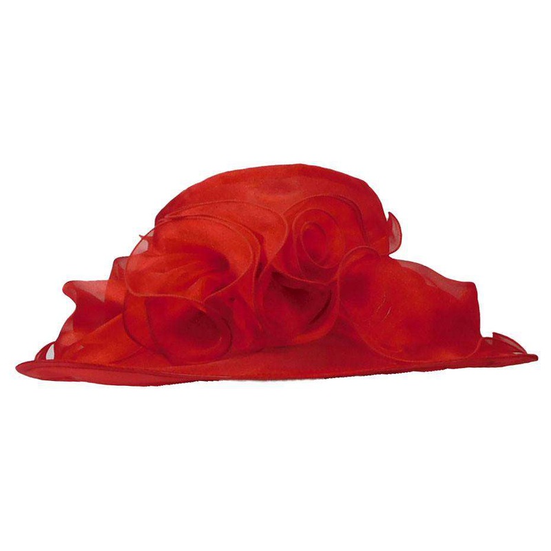 Organza Hat with Ruffle Bow Red