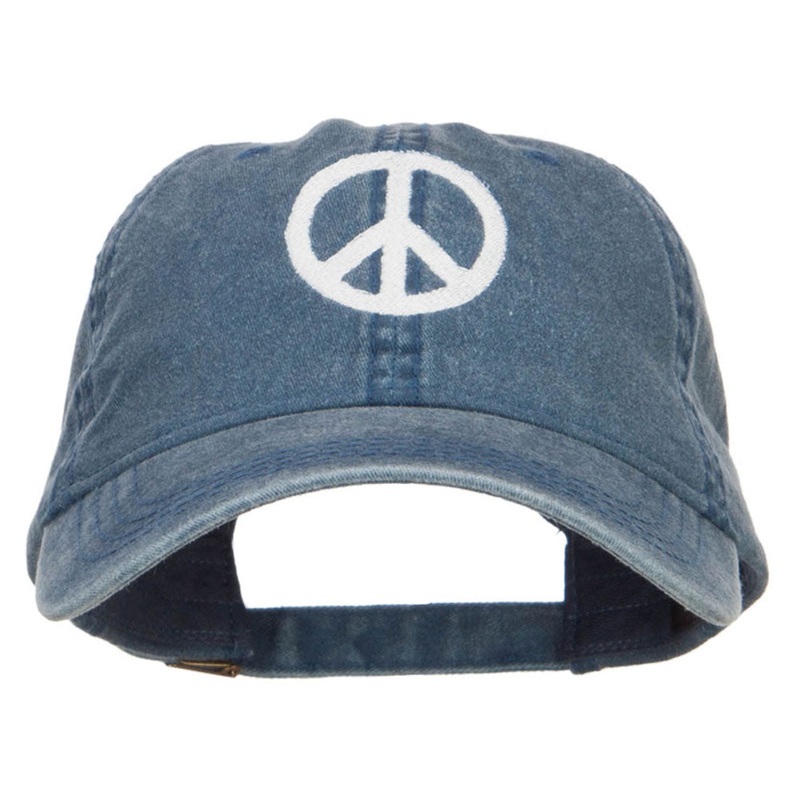 Peace Symbol Embroidered Washed Cap Navy One Size