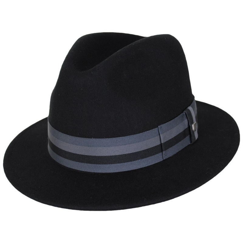 Roma Wool Felt Fedora Hat BLACK/GREY CHARCOAL S