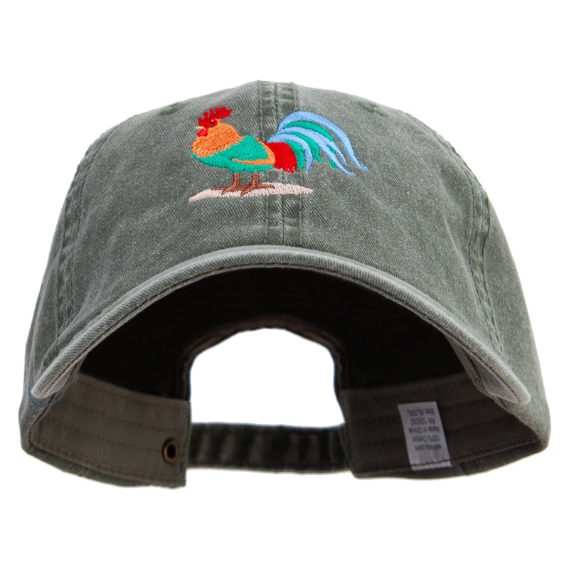 Rooster Embroidered Big Size Washed Pigment Dyed Cap Olive XL-3XL