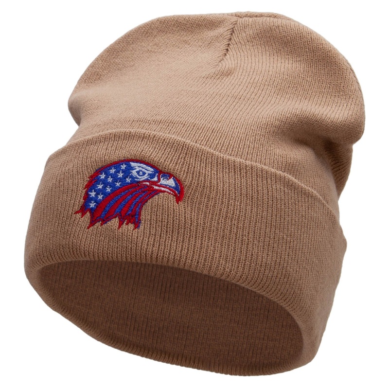 United Eagle Embroidered 12 inch Acrylic Blank Cuff Long Beanie Khaki One Size