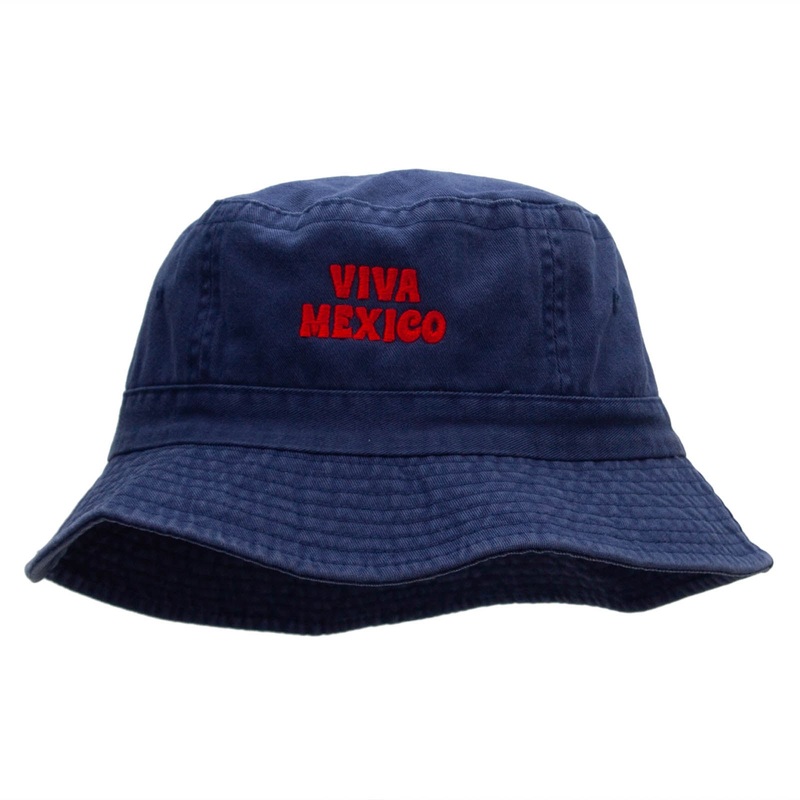 Viva Mexico Phrase Embroidered Bucket Hat Navy One Size