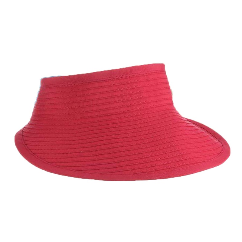 Wide Brim Ribbon Sun Visor with Elastic Closure – Tropical Trends Fuchsia