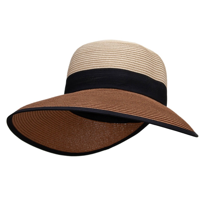 Women’s 4″ V Back Brim Hat Beige Brown One Size