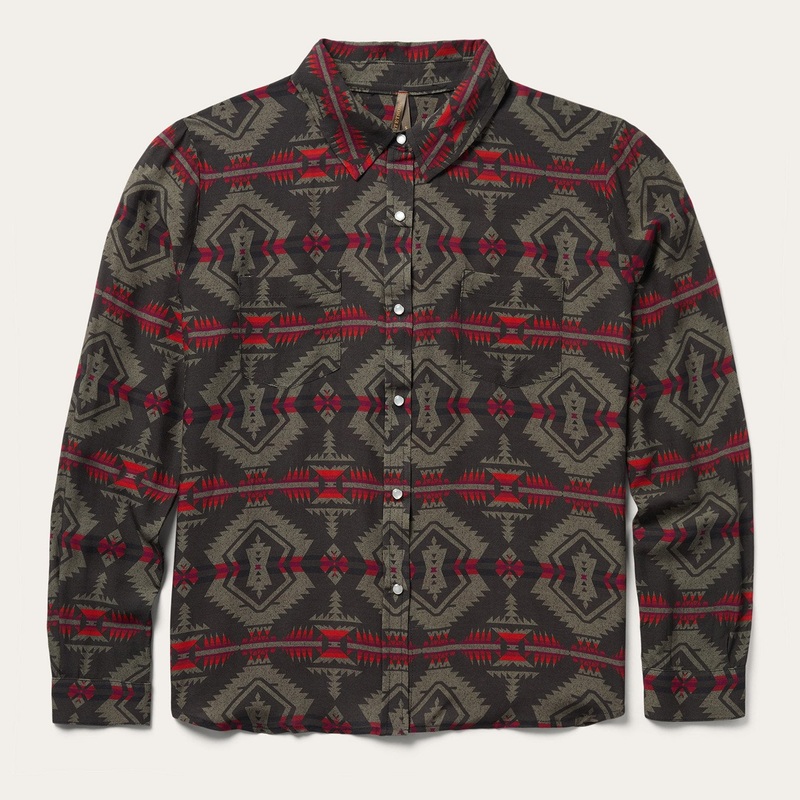 Aztec Snap Front Shirt Brown XS