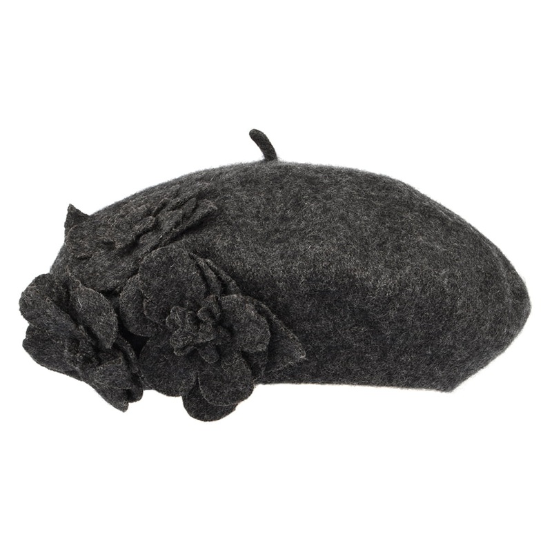 Betmar Hats Flower Beret – Charcoal Heather 1-Size