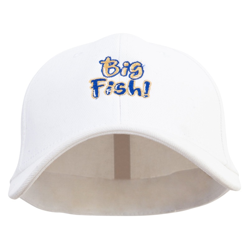 Big Fish Text Embroidered Stretch Heavy Weight Brushed Cotton Fitted Cap White S-M