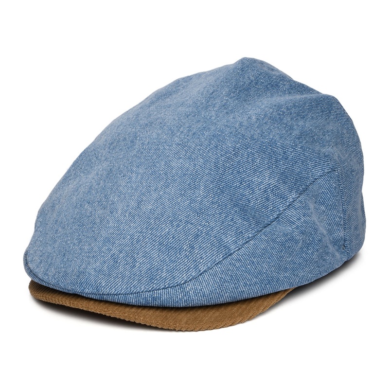 Brixton Hats Hooligan Washed Denim Flat Cap – Blue-Brown Small-56cm