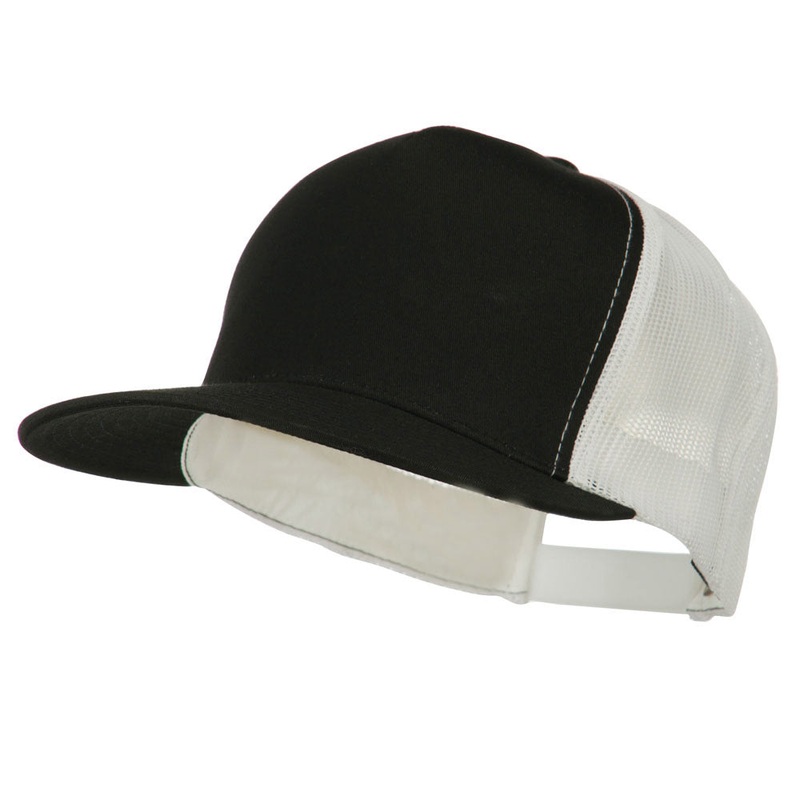 Classic 5 Panel Two Tone Mesh Trucker Snapback Cap Black White One Size