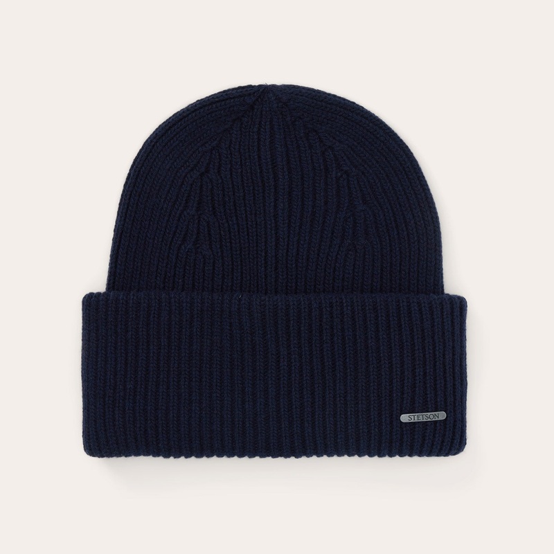 Merino Wool Beanie Navy O/S
