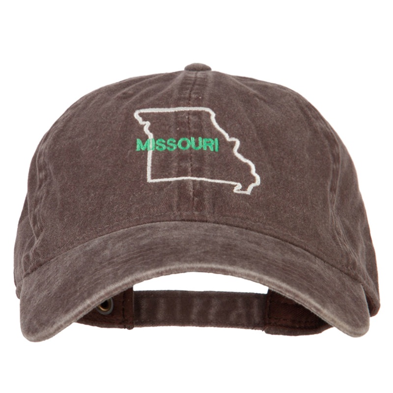 Missouri with Map Outline Embroidered Washed Cotton Twill Cap Brown One Size