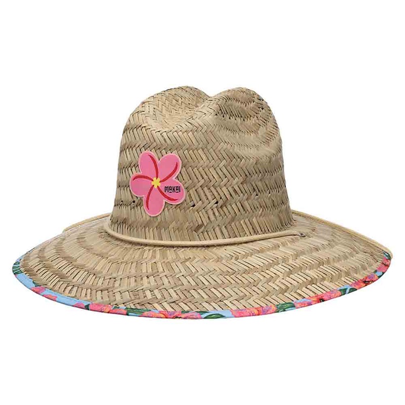Petite Straw Lifeguard Hat with Hibiscus Underbrim – Makai Hat Co Natural Small (56 cm)