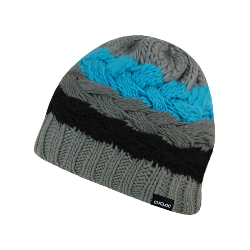 St. Helens Striped Beanie, Thick Knit Cap – Cuglog K034 Grey/Teal