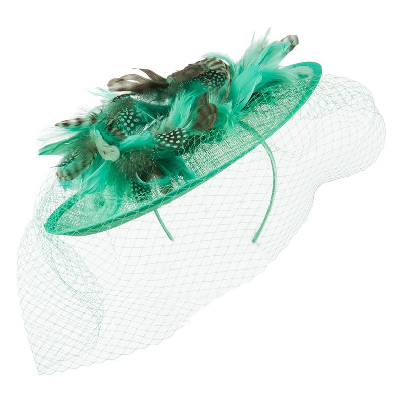 Animal Print Fascinator With Netting Green One Size