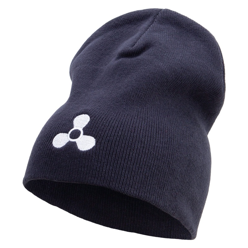 Boat Propeller Icon Embroidered Big Size Superior Cotton Short Knit Beanie Navy XL-3XL