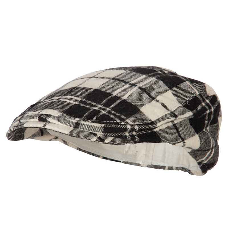 Boy’s Cotton Plaid Print Ivy Cap Black White One Size
