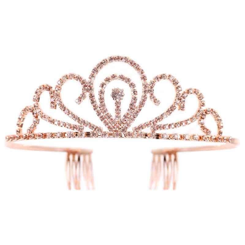 Elegant Curve Rhinestones Studded Rose Gold Tiara Rose Gold