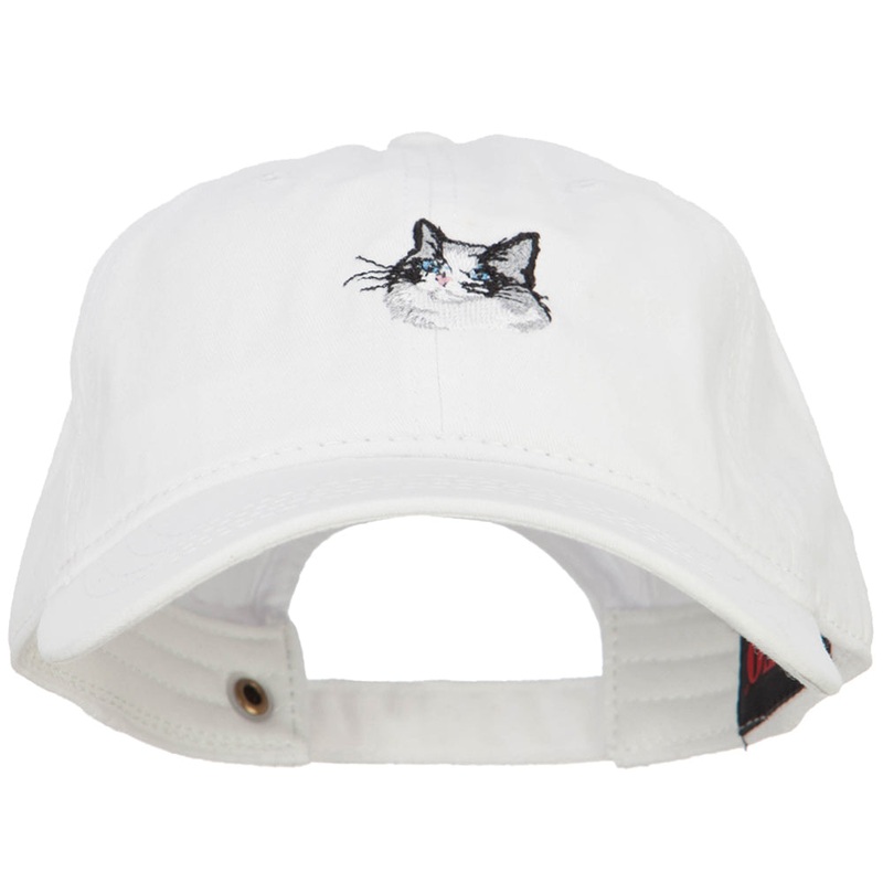 Ragdoll Cat Head Embroidered Washed Cotton Twill Cap White One Size