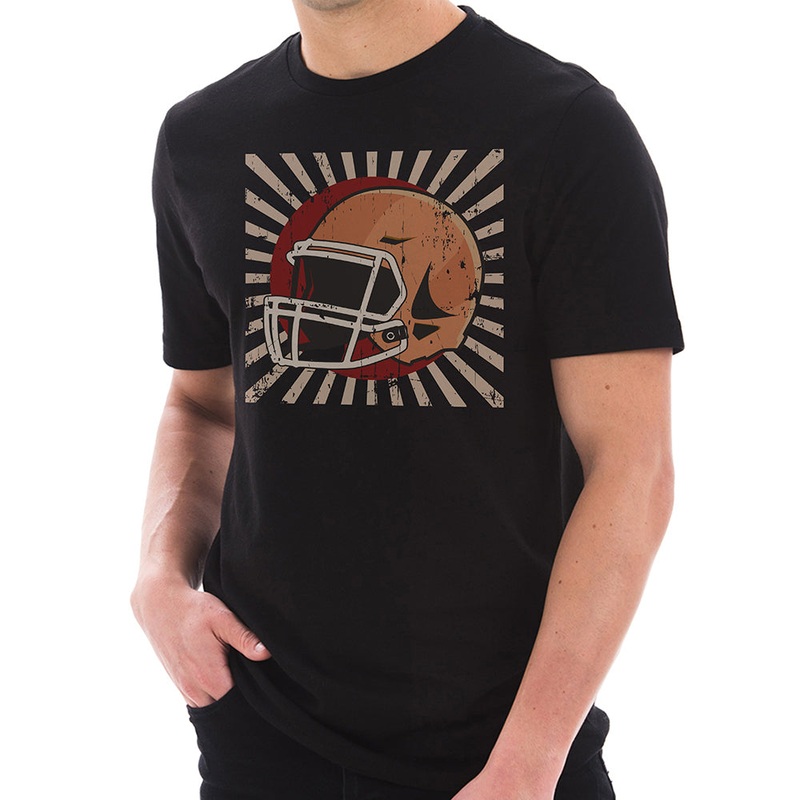 Retro Football Helmet Graphic Design Ring Spun Combed Cotton Short Sleeve Deluxe Jersey T-Shirt Black XS