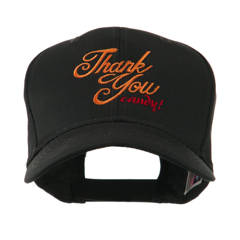 Thank You with Candy Embroidered Cap Black One Size