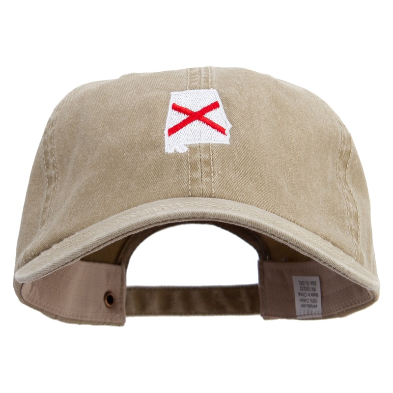 Alabama State Flag Map Embroidered Big Size Washed Pigment Dyed Cap Khaki XL-3XL