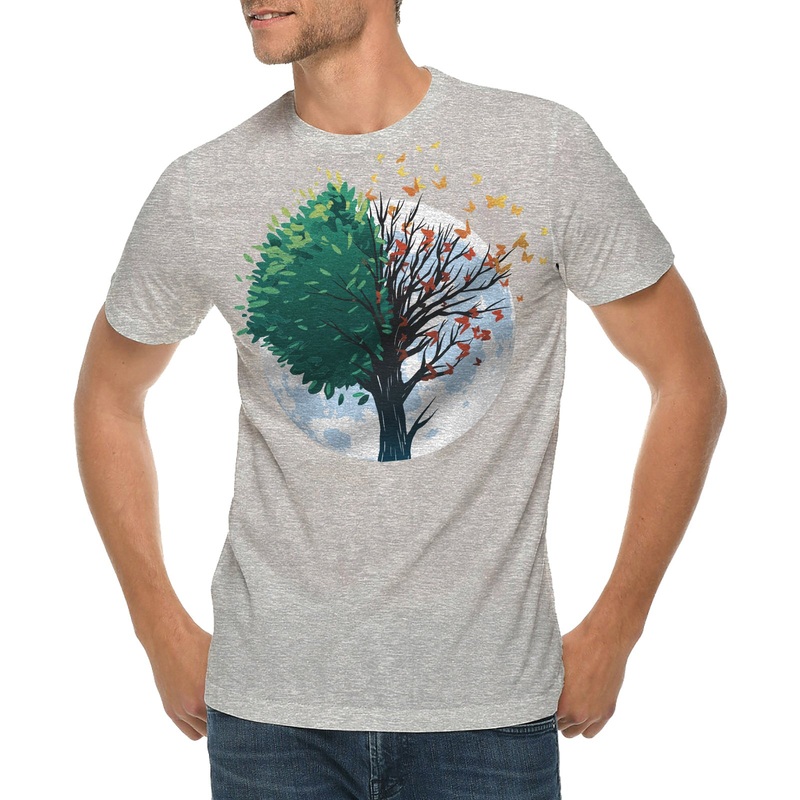 Butterfly Tree Graphic Design Ring Spun Combed Cotton Short Sleeve Deluxe Jersey T-Shirt Heather Grey XS