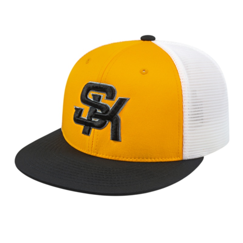 Cap America Custom Logo Hat – Flexfit Performance Trucker Mesh Back Cap i8501 White/Royal/Red