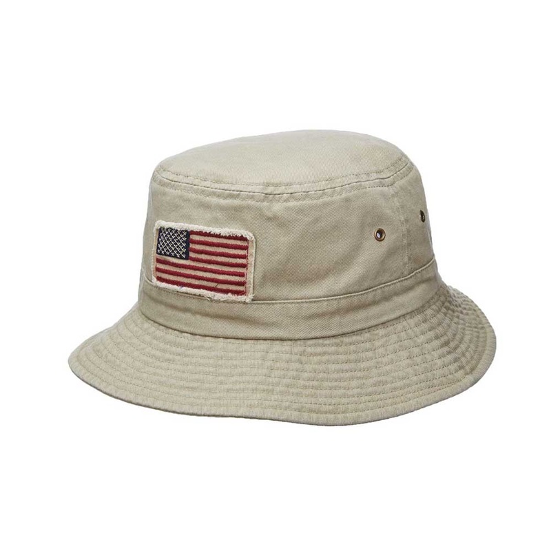 Homage Garment Washed Twill Bucket Hat with American Flag – DPC Outdoor Hats Khaki M (57 cm)