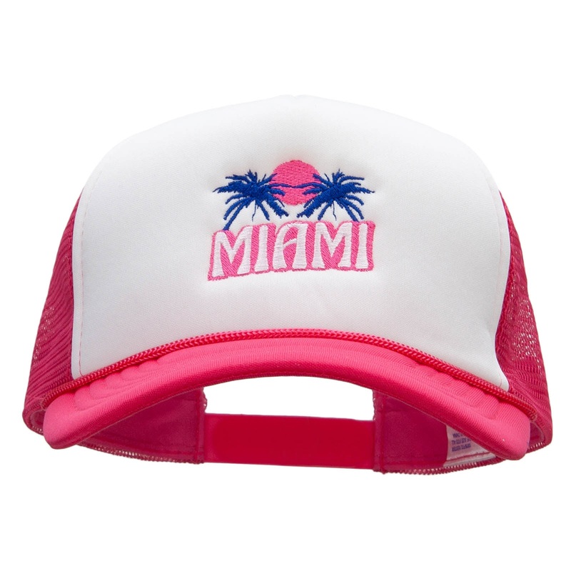 Miami Beach Embroidered Summer Foam Mesh Trucker Cap White Magenta One Size