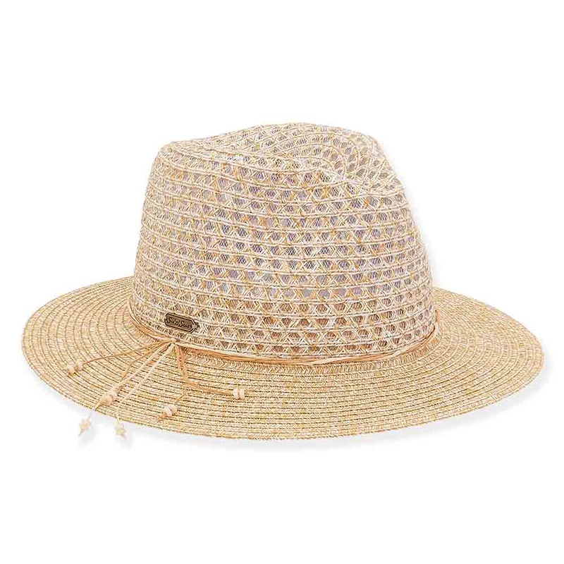 Open Weave Crown Wide Brim Fedora  – Sun ‘N’ Sand Hats Natural M/L (58 cm)