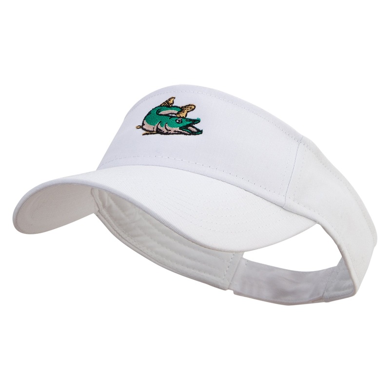 Pike Fish Embroidered Cotton Twill Sun Visor White One Size