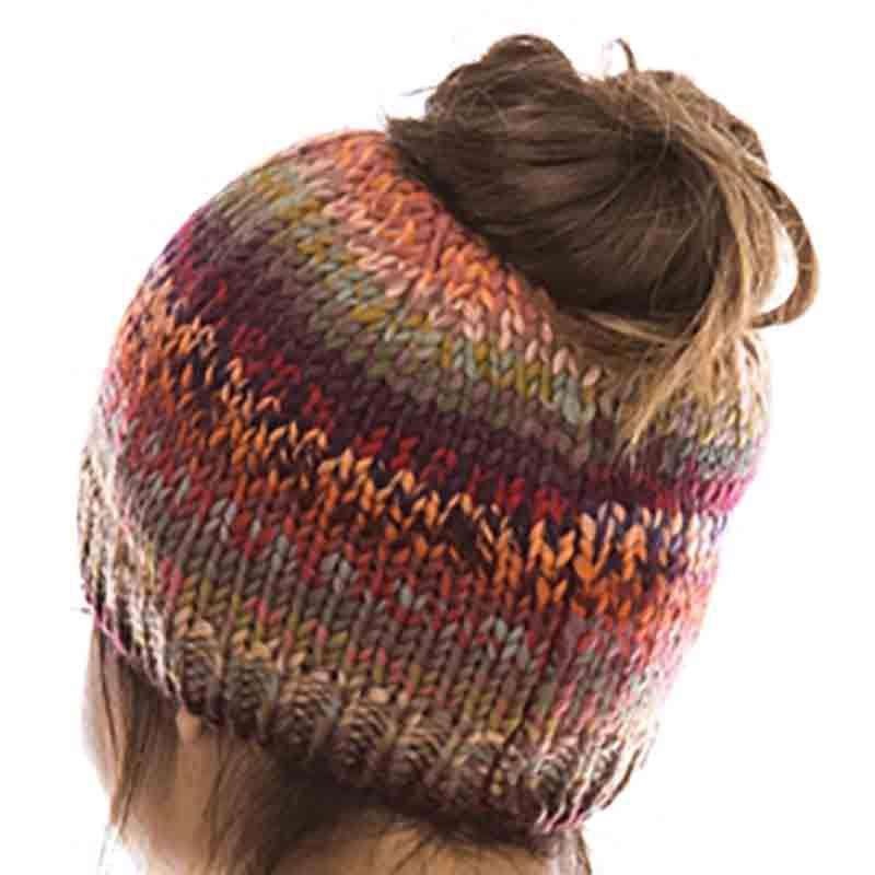 Space Dyed Yarn Messy Bun Fashion Beanie – DNMC Red