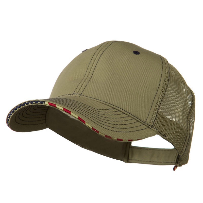 6 Panel Mesh Flag Mesh Cap Khaki One Size