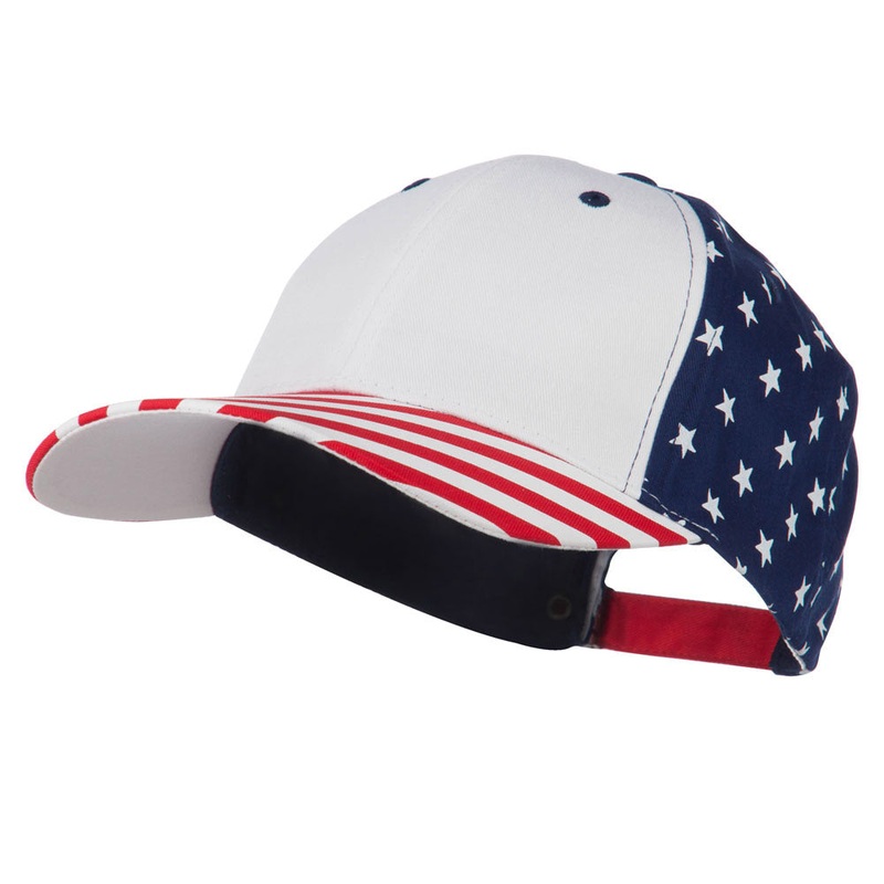 6 Panel Structured Cotton Twill USA Flag Cap White One Size