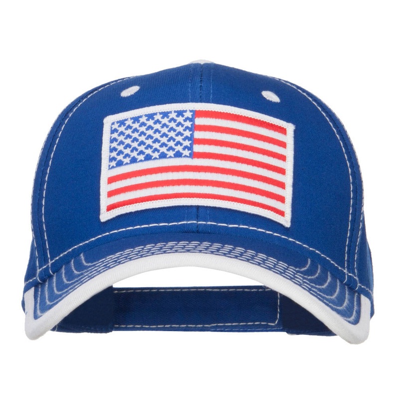 American Flag Patched Superior Cotton Cap Royal White One Size