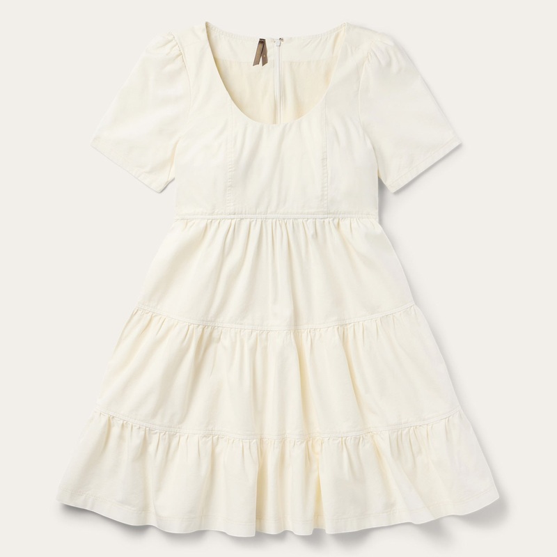 Cream Denim Tiered Dress White 0
