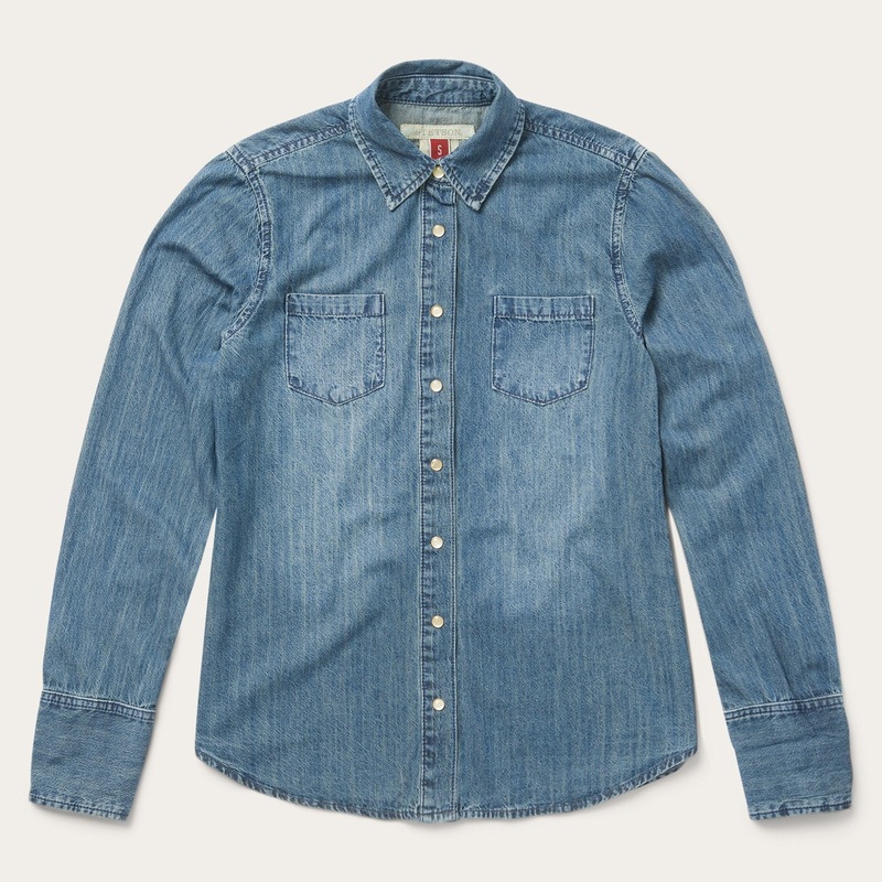 Denim Snap Front Western Shirt Blue XS
