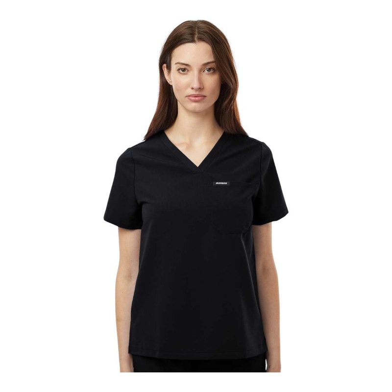 Jaanuu Women’s Rhena Essential 1-Pocket Scrub V-Neck Top W10001 Black XXS