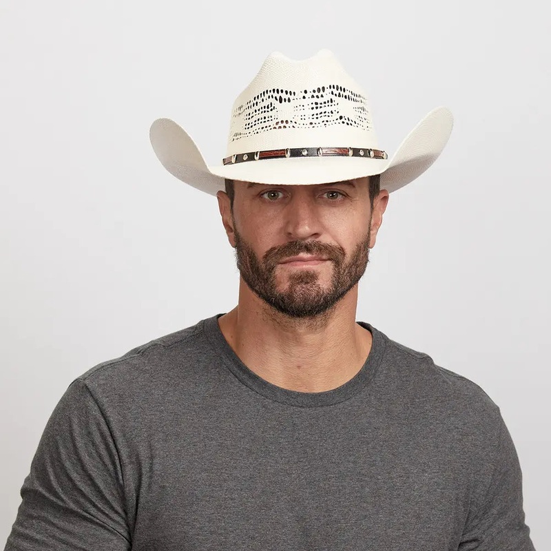 Montana | Mens Straw Cowboy Hat with Western Hat Band Cream SM