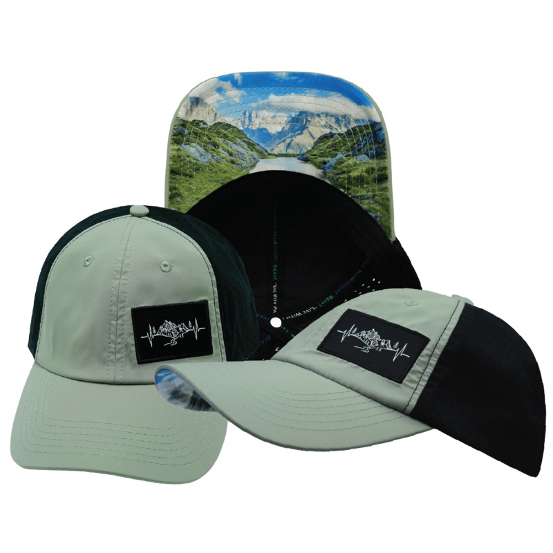 Mountains Hat – Dad Hat – Green / Black – Laser Mesh