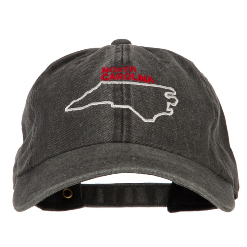 North Carolina with Map Outline Embroidered Washed Cotton Twill Cap Black One Size
