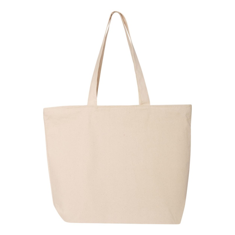 Q-Tees 25L Zippered Tote, Heavy Cotton Canvas Tote Bag – Q611 Natural